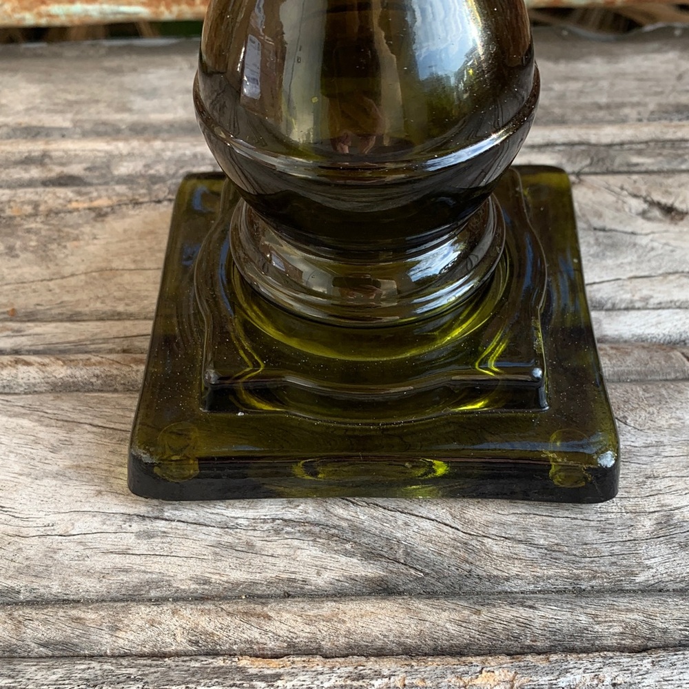 Vintage Smoky Green Glass Pedestal Candle Holder - Picture 2 of 11